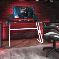 Flash Furniture NAN-RS-G1030-WH-GG White Gaming Ergonomic Desk with Cup Holder and Headphone Hook